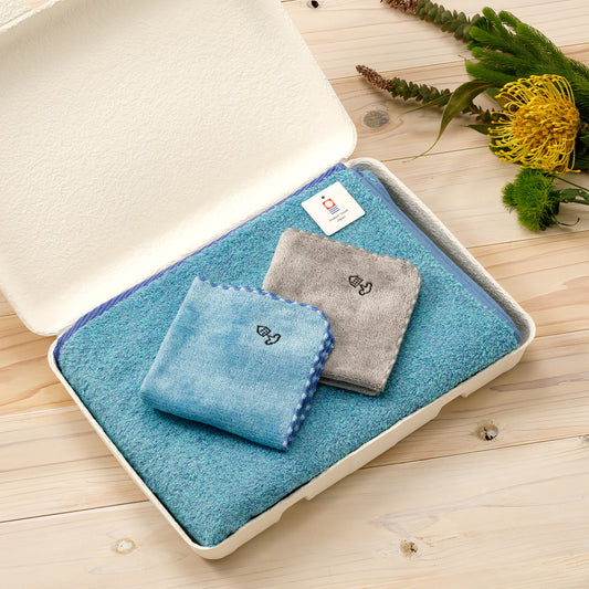 ギフトセットBOX入り カラートリップタオル バス&ハンカチタオル2枚